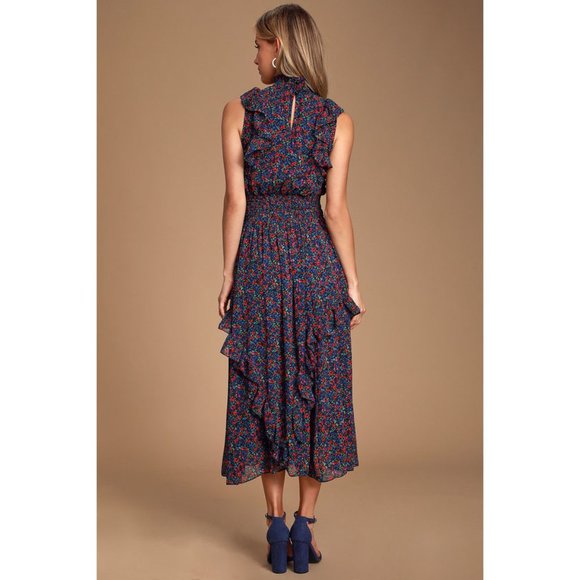 Floral Mock Neck Ruffle Midi Dress - Picture 4 of 5